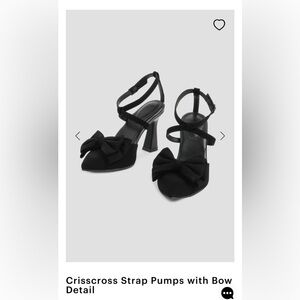 Black Crisscross Strap Pumps with Bow Detail